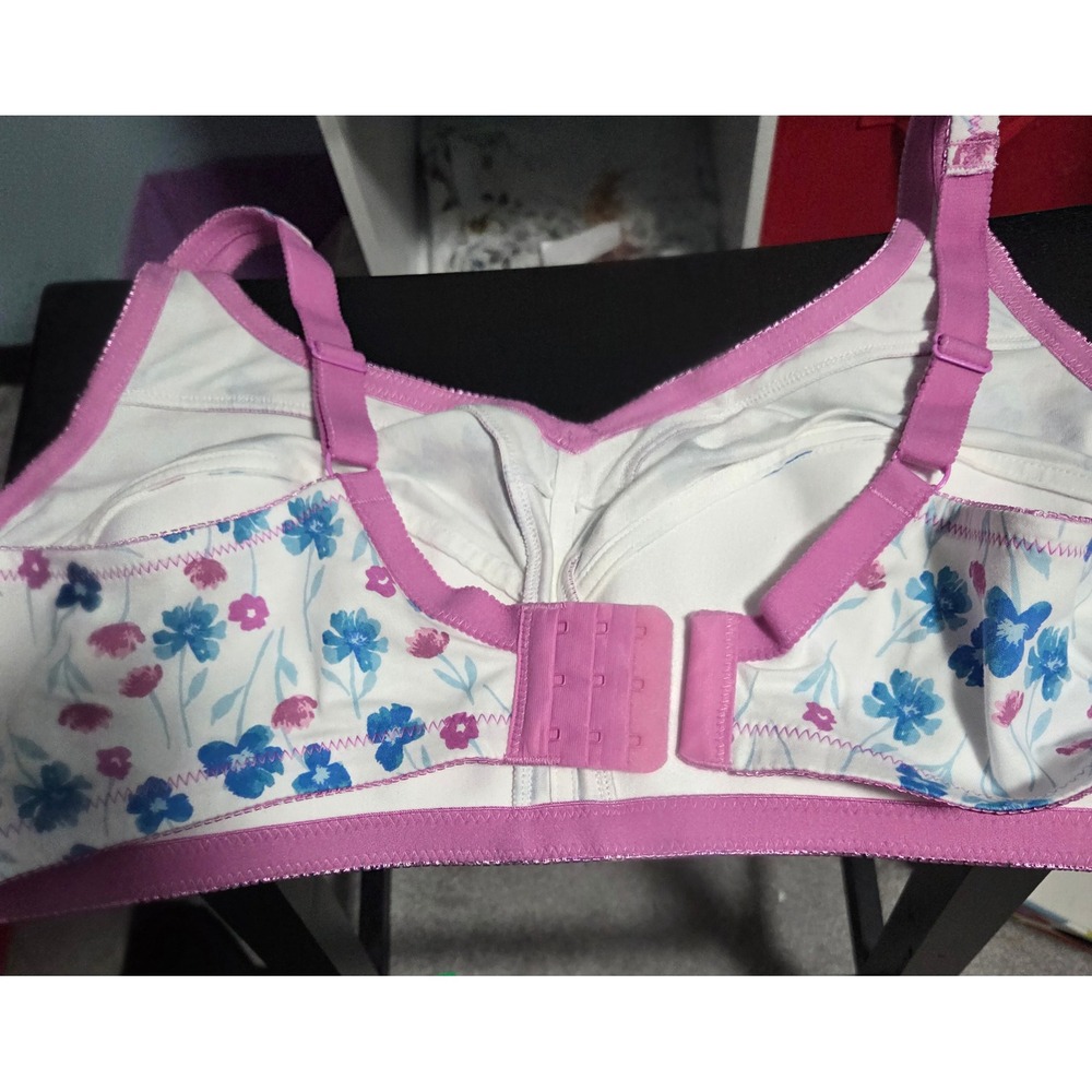 Comfort Choice Bra 44 DD Floral Print Back 3-hook Closure White Pink Blue - Picture 3 of 5